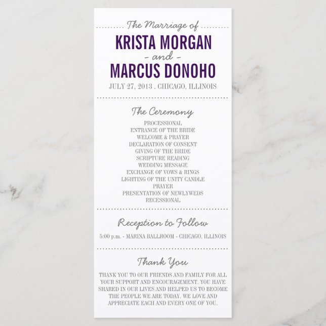 Carte rack du programme de mariage Silhouettes sim (Devant)