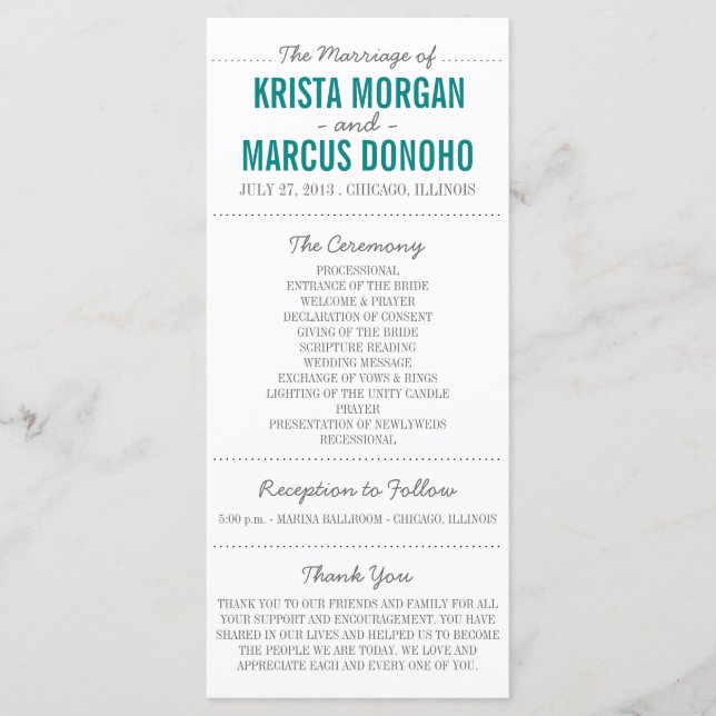 Carte rack du programme de mariage Silhouettes sim (Devant)