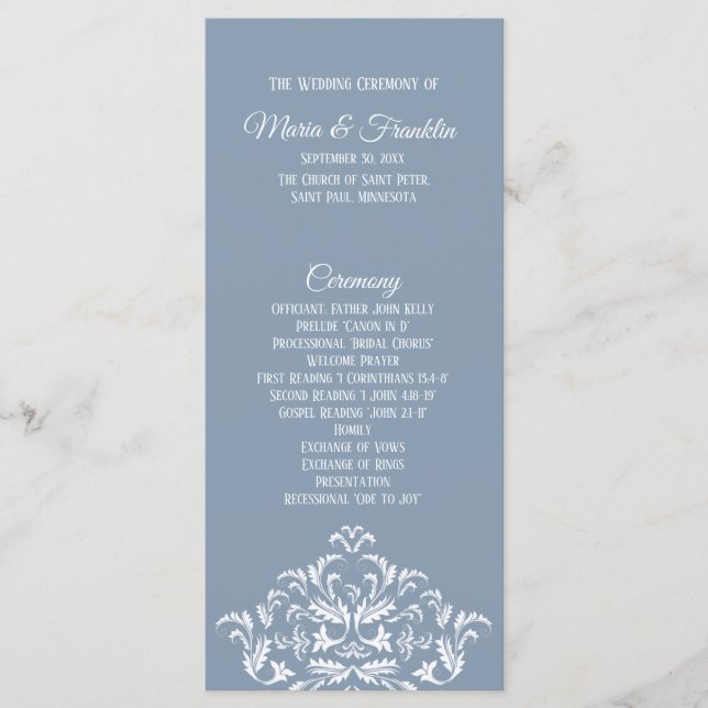 Carte rack Dusty Blue Elegant Damask Program (Devant)