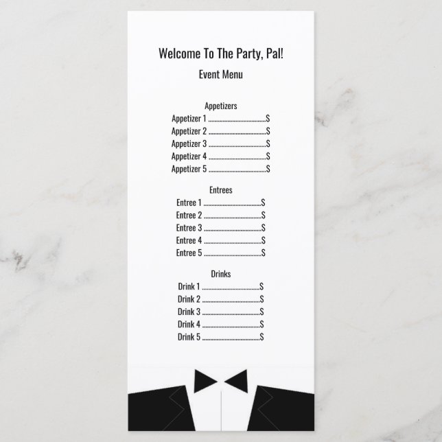 Carte Rackcard du menu mariage ou Formel de l'évén (Devant)
