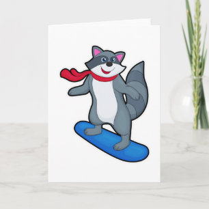 Carte Racoon as Snowboarder with Snowboard & Scarf