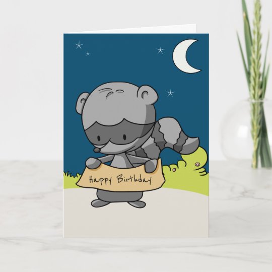 Carte Racoon Avec Son Panneau D Anniversaire Caricature Zazzle Fr