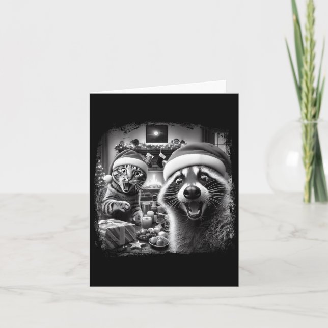 Carte Racoon Santa Funny Cat Taking Selfie Christmas Xma (Devant)