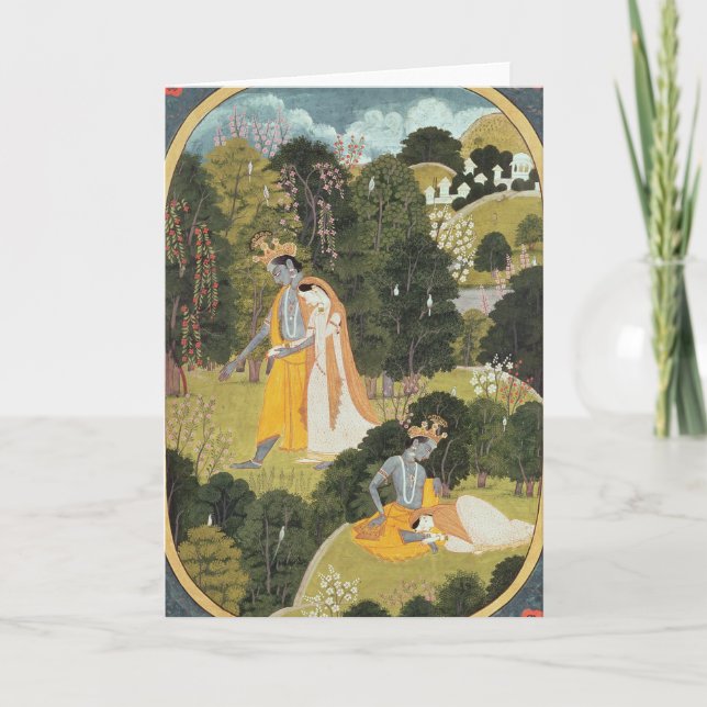 Carte Radha et Krishna marchant dans un verger (Devant)