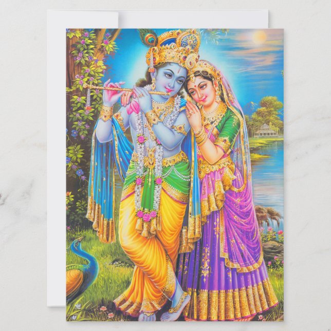 Carte Radha Krishna avec Flûte Hare Krishna (Devant)