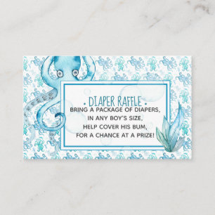 Carte Raffin de Baby shower octopus bleu mou