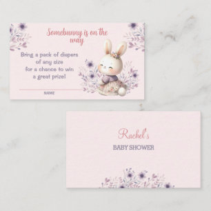 Carte Raffin de Baby shower rose violet Bunny