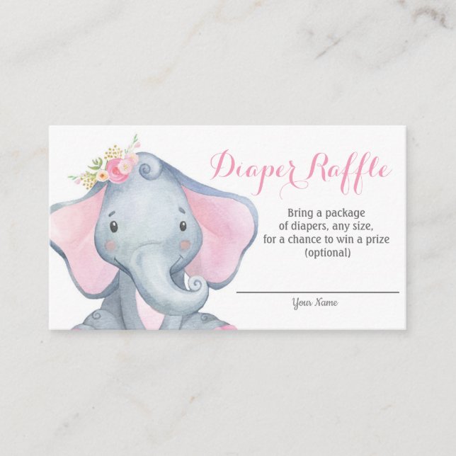 Carte Raffle Baby shower Fille Eléphant (Devant)