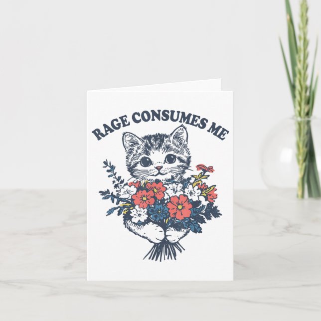 Carte Rage me consomme fleur de chat mignonne Kitty chat (Devant)
