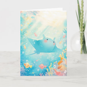 Carte Raie Manta Heureuse Derivant Sous les Vagues