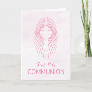 Carte Raies hôtes Pink First Holy Communion Cross