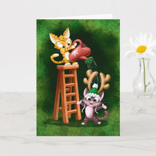 Carte RAIN DEER CATS (mat) par Jeff Willis Art (Petite plante)