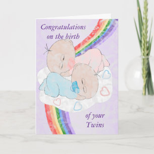 Carte Rainbow Baby Twins Personnalisé