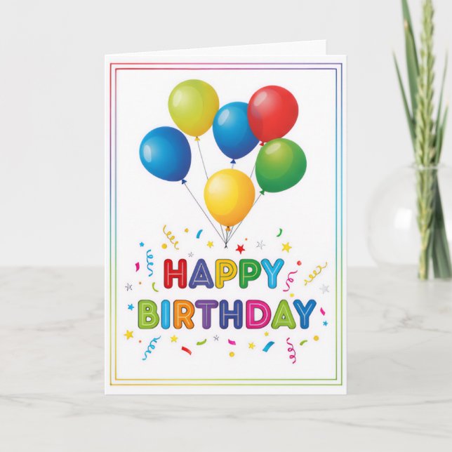 Carte Rainbow Balloon Celebration – Happy Birthday Card (Devant)