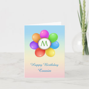 Carte Rainbow balloons flowe Cousin Monogram Birthday