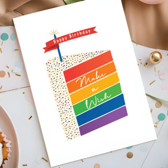 Carte Rainbow Cake Joyeux anniversaire Faire un voeu (Créateur téléchargé)
