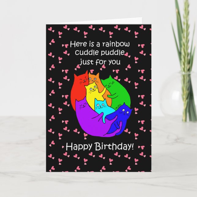 Carte Rainbow Cats Cuddle Puddle Funny Joyeux anniversai (Devant)