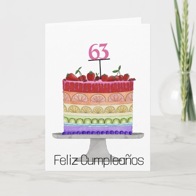 Carte Rainbow Color Cake Anniversaire Espagnol (Devant)
