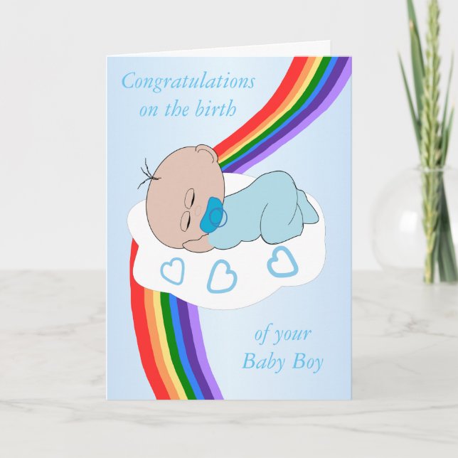 Carte Rainbow Design Nouveau bébé né Garçon (Devant)