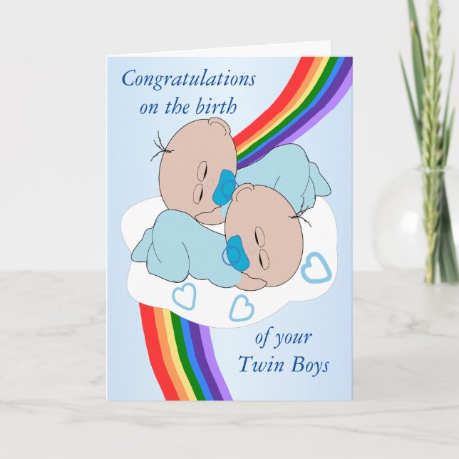 Carte Rainbow Design Personnalisé Twin Boys (Devant)