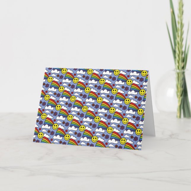 Carte Rainbow Face et Fleurs Hippie Motif (Devant)