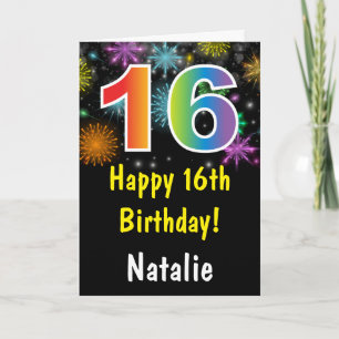 Carte Rainbow Fireworks colorée 16e anniversaire