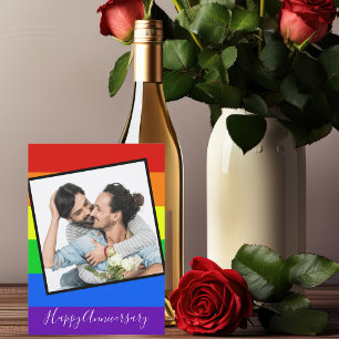 Carte Rainbow Happy Anniversaire Gay Couple Photo person