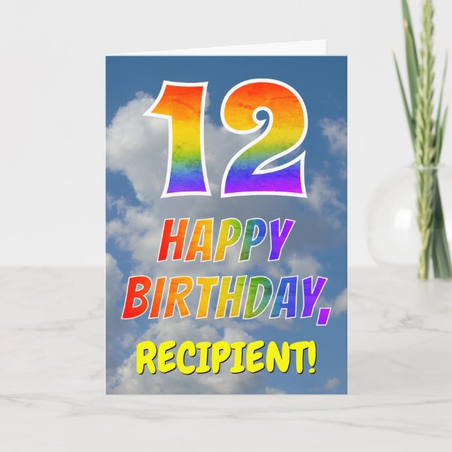 Carte Rainbow Look "12" & "HAPPY BANTHDAY", Nuages, Sky (Devant)