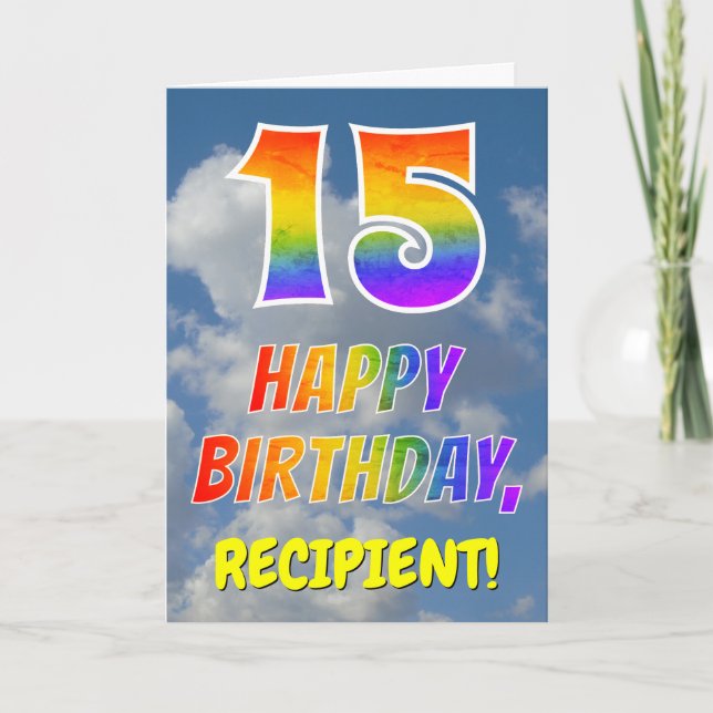 Carte Rainbow Look "15" & "HAPPY BANTHDAY", Nuages, Sky (Devant)