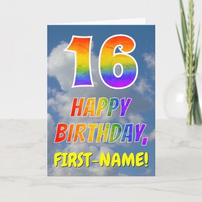 Carte Rainbow Look "16" & "HAPPY BANTHDAY", Nuages, Sky (Devant)