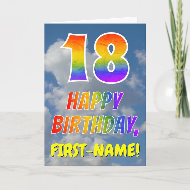 Carte Rainbow Look "18" & "HAPPY BANTHDAY", Nuages, Sky (Devant)