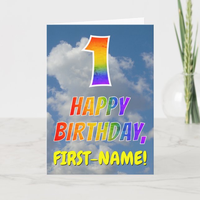 Carte Rainbow Look "1" & "HAPPY BANTHDAY", Nuages, Sky (Devant)