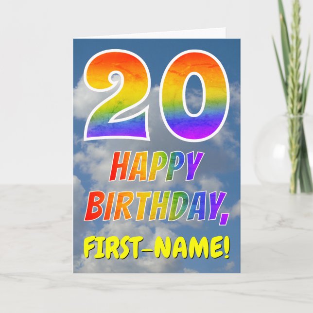 Carte Rainbow Look "20" & "HAPPY BANTHDAY", Nuages, Sky (Devant)