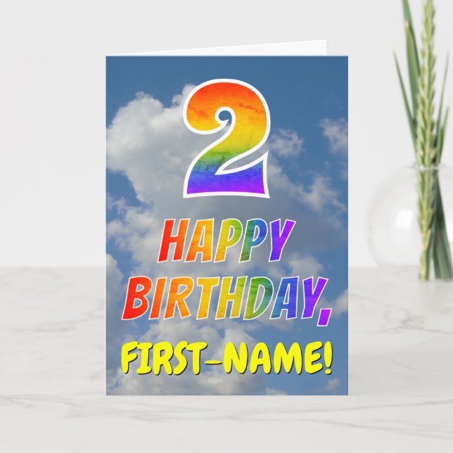Carte Rainbow Look "2" & "HEUREUX ANNIVERSAIRE", Nuages, (Devant)