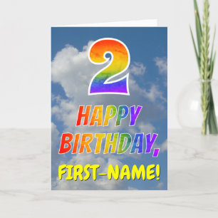 Carte Rainbow Look "2" & "HEUREUX ANNIVERSAIRE", Nuages,