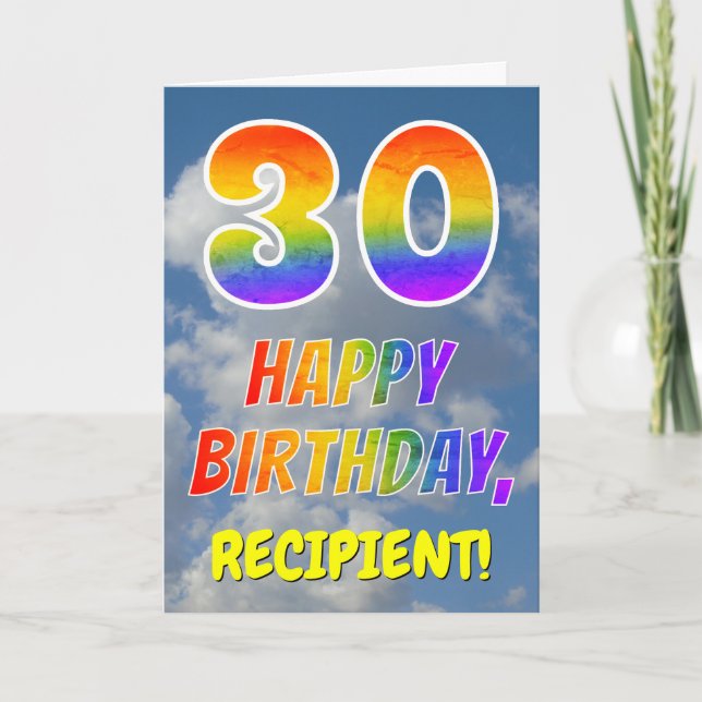 Carte Rainbow Look "30" & "HAPPY BANTHDAY", Nuages, Sky (Devant)