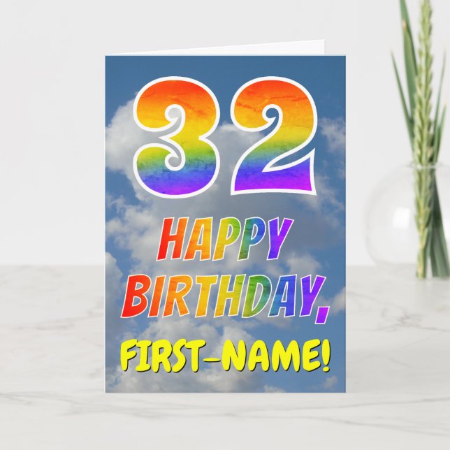 Carte Rainbow Look "32" & "HAPPY BANTHDAY", Nuages, Sky (Devant)