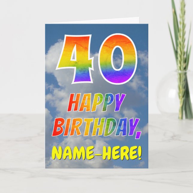 Carte Rainbow Look "40" & "HAPPY BANTHDAY", Nuages, Sky (Devant)