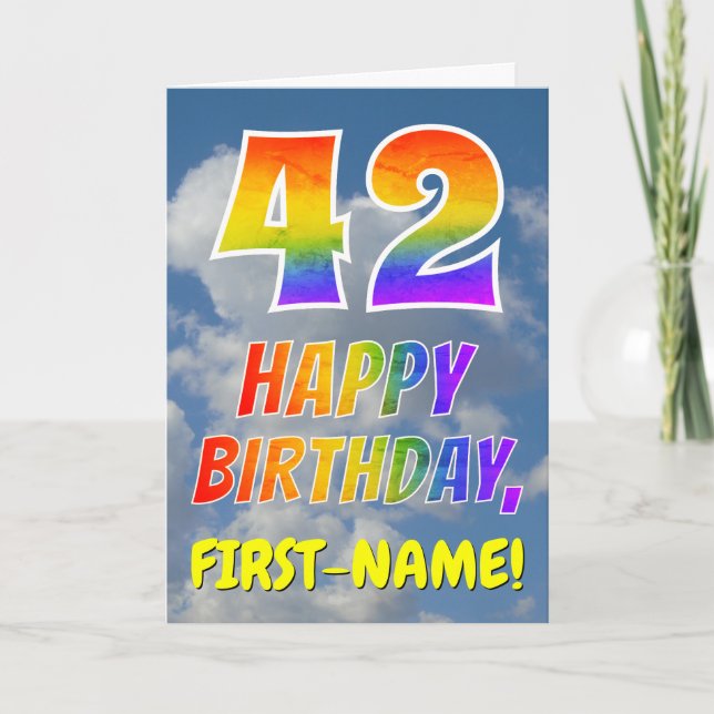 Carte Rainbow Look "42" & "HAPPY BANTHDAY", Nuages, Sky (Devant)