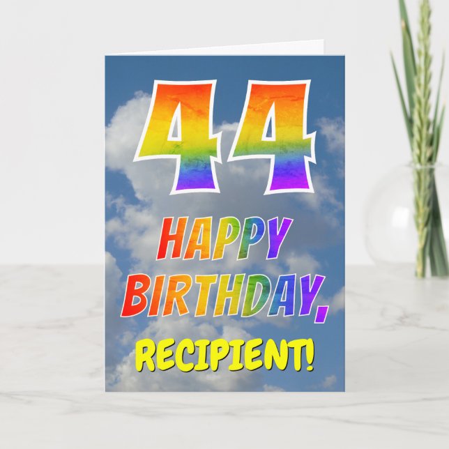 Carte Rainbow Look "44" & "HAPPY BANTHDAY", Nuages, Sky (Devant)