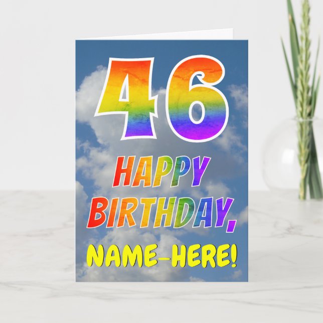 Carte Rainbow Look "46" & "HAPPY BANTHDAY", Nuages, Sky (Devant)