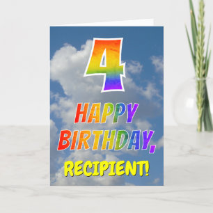 Carte Rainbow Look "4" & "HEUREUX ANNIVERSAIRE", Nuages,