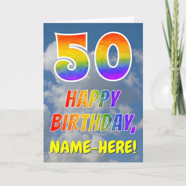 Carte Rainbow Look "50" & "HAPPY BANTHDAY", Nuages, Sky (Devant)