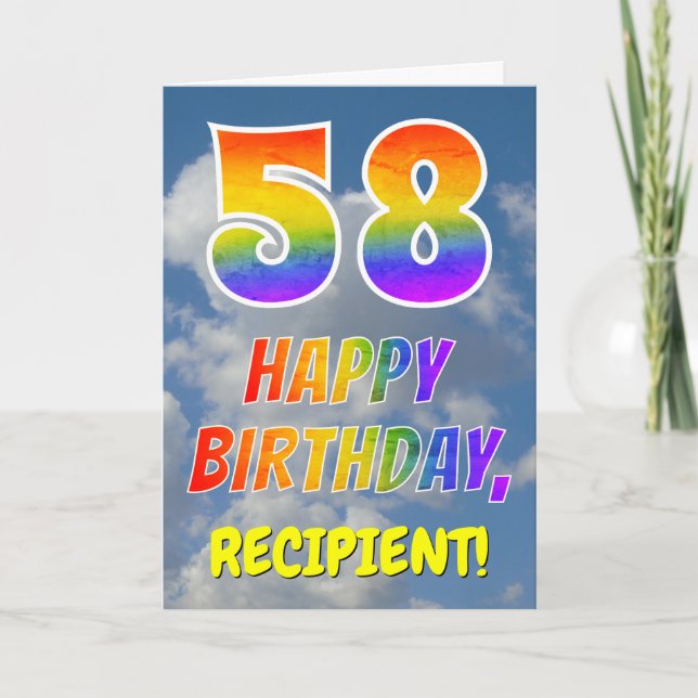 Carte Rainbow Look "58" & "HAPPY BANTHDAY", Nuages, Sky (Devant)