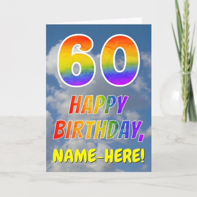 Carte Rainbow Look "60" & "HAPPY BANTHDAY", Nuages, Sky (Devant)