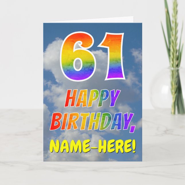 Carte Rainbow Look "61" & "HAPPY BANTHDAY", Nuages, Sky (Devant)
