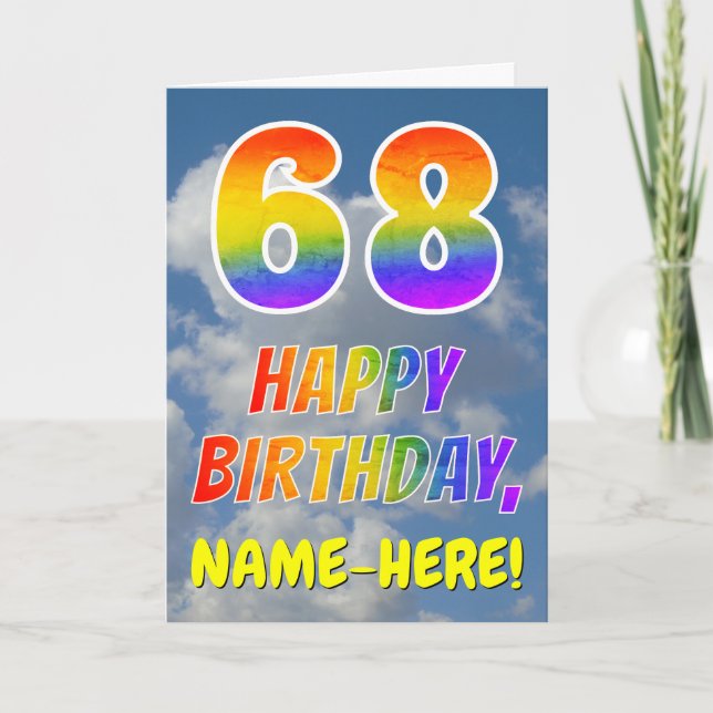 Carte Rainbow Look "68" & "HAPPY BANTHDAY", Nuages, Sky (Devant)