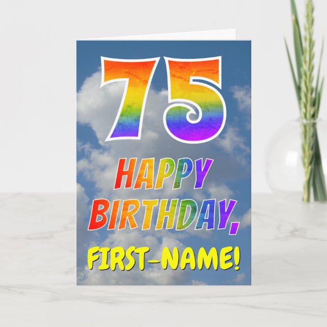 Carte Rainbow Look "75" & "HAPPY BANTHDAY", Nuages, Sky (Devant)