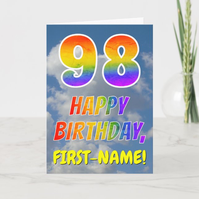 Carte Rainbow Look "98" & "HAPPY BANTHDAY", Nuages, Sky (Devant)