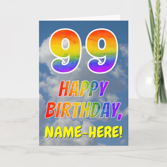 Carte Rainbow Look "99" & "HAPPY BANTHDAY", Nuages, Sky (Devant)